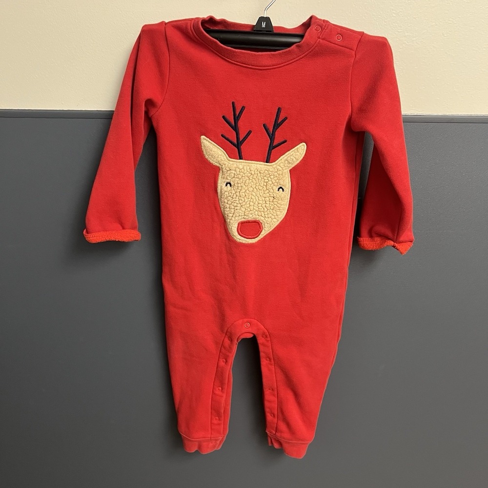 Baby Gap 18-24 months Reindeer‎ one piece Romper Red Christmas Boy Girl